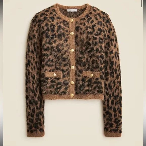 JCrew Brushed sweater lady jacket in leopard print Size Small - Picture 1 of 5